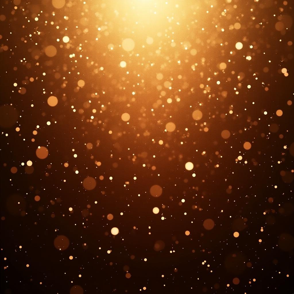 Abstract representation of particles in shades of brown. Background with glittering bokeh effect and warm light.