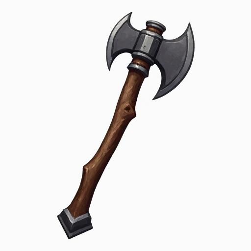 Icon of a common axe designed for a card game. Gray and brown colors. Size 48x48 pixels. In the style of World of Warcraft. Transparent background.