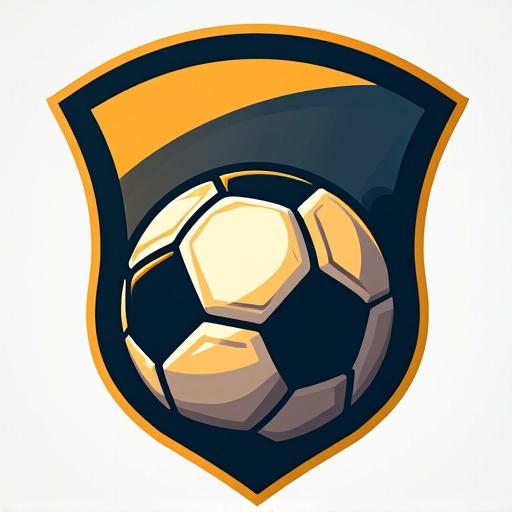 A logo design depicting a team shield. The shield contains a stylized soccer ball. The overall color scheme includes gold and black.