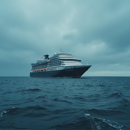 Cruise ship in the ocean under cloudy skies