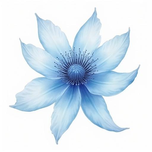 Watercolor in pastel colors with blank background showcasing a blue sea anemone flower.