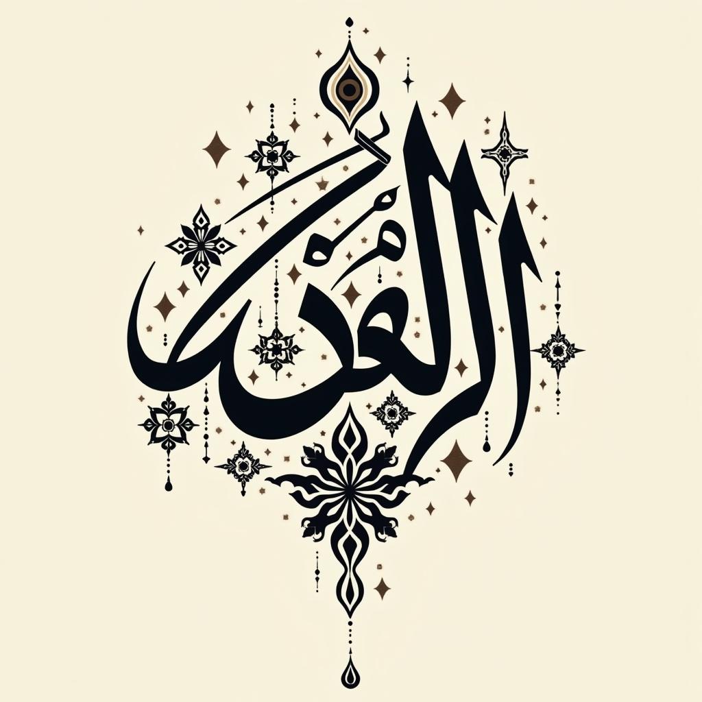 This image explores the concept of حُزْن, representing sadness through intricate Arabic calligraphy. The word is elegantly centered, drawing attention to its emotional weight. Surrounding the word are geometric patterns and decorative elements that complement the central theme. Soft colors and varied letter sizes create an engaging visual experience. The design plays with negative space, enhancing the feeling of isolation. This poster symbolizes cultural expressions of sadness through artistic tradition in Arabic design.