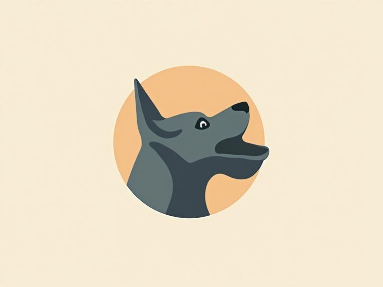 Minimalistic professional logo designed for a dog trainer featuring a simple color palette with a stylized dog's head