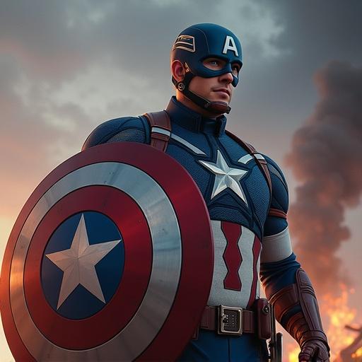 Create an image of superhero holding classic mobile phone as shield against backdrop of dramatic scenery.