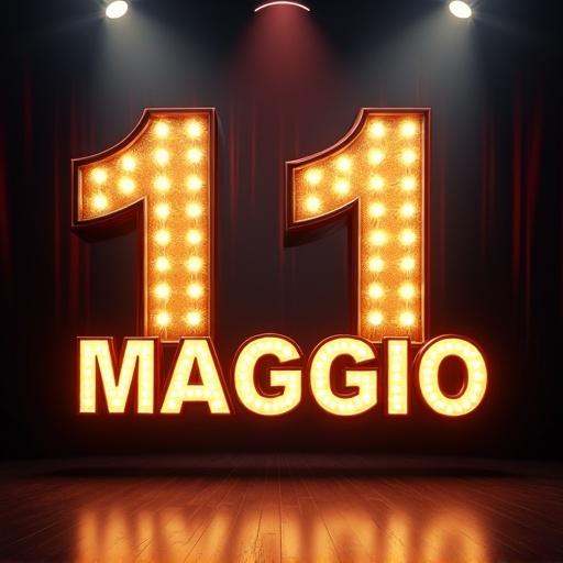 High-resolution graphic text with the phrase in bold all caps. Classic Broadway marquee style is used. Letters feature glowing light bulbs and a golden border. Dark theatrical background enhances spotlight lighting. Centered text with vibrant energy suitable for entertainment events.