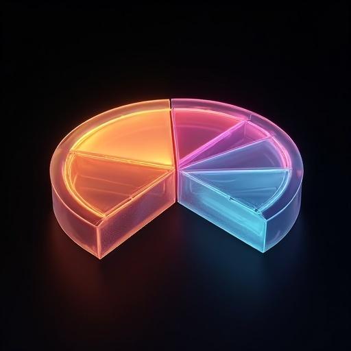 3D render of a glassy pie chart icon with a clean design set against a black background