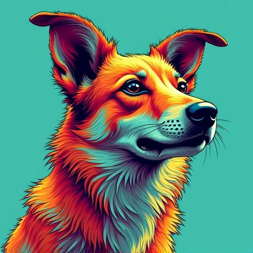 Colorful anthropomorphic coydog illustrated with vibrant colors and artistic flair