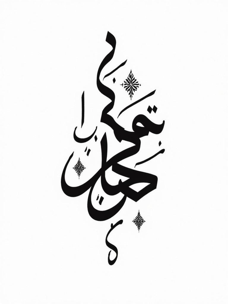 Artistic representation of Urdu calligraphy with elegant and intricate design. Incorporates traditional script elements. Black ink on white background. Perfect for cultural appreciation. Atlas written in.