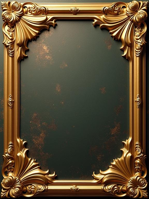 Golden 3D book border in art nouveau style. No background.