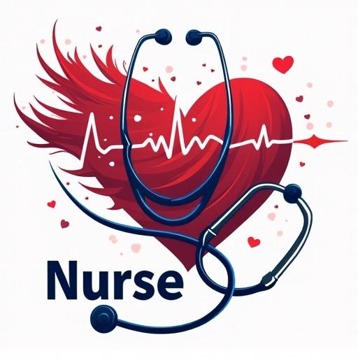 Graphic design featuring stethoscope as superhero cape. Heart-shaped heartbeat line included. Text reads 'Nurse: Saving Lives Daily' in bold navy font. Transparent background. Clean vector-art style with comic shading.