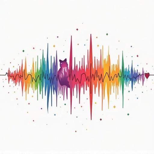 Vibrant minimalist t-shirt design features rainbow-colored heartbeat line with playful cat silhouette integrated. Designed for cat lovers and pet parents to showcase love for animals. Ideal gift for cat moms, cat dads, or those who cherish furry companions.