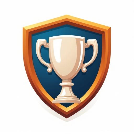 Logo in the shape of a shield representing a tournament. Represents all sports. Background is white. Multicolor elements included.