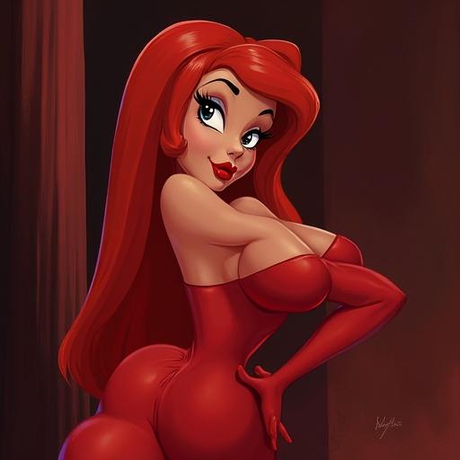 Jessica Rabbit blowing a kiss in a glamorous pose