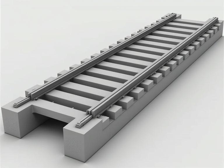 Create a 2D straight model railroad track piece. The piece shows a straight section with wooden ties and metal rails. The design is simple and suitable for model train setups.