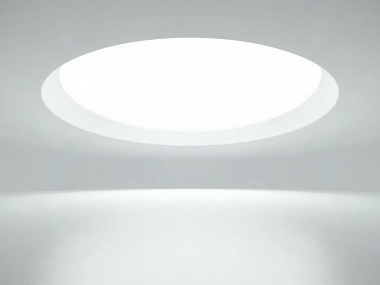 Interior of a huge dome-shaped ceiling resembling a UFO. Features a smooth, gleaming surface with reflections and shadows. The light source creates a bright and airy atmosphere.