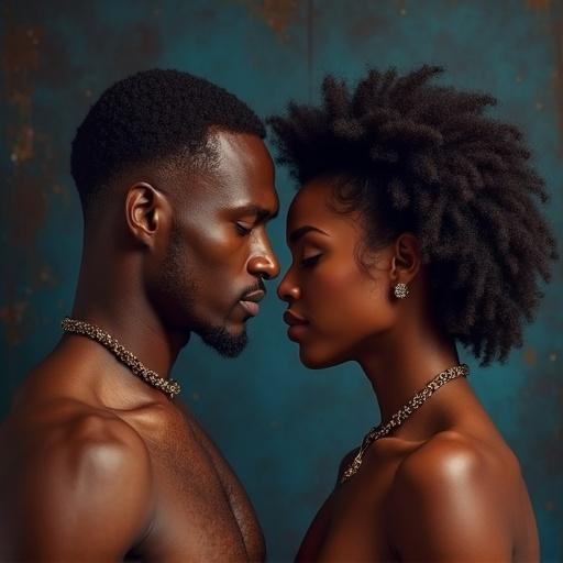 Create a romantic book cover with two African-Americans and a werewolf based on slave to powerful heroine.
