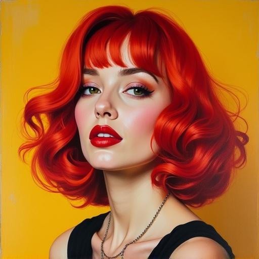 Portrait of a woman with red hair in expressive style using thick brush strokes in oil pastel.