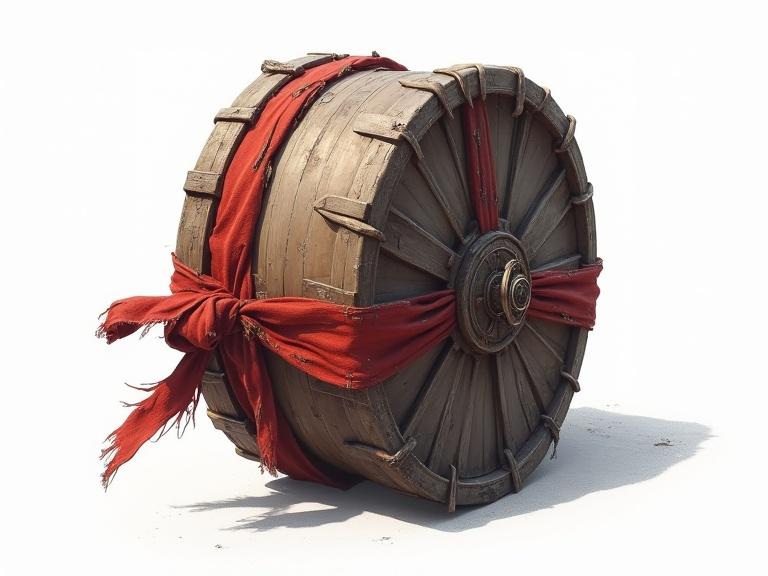 Cloth belt surrounding a wooden barrel. Focus on ARPG style asset. No background, easy for integration. Transparent background ideal for layering.