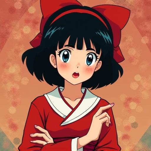 Image portrays a character inspired by Ranma 1/2 in Art Nouveau style. The character features a distinct hairstyle and attire typical of traditional Japanese culture. The background includes soft hues that enhance the overall aesthetic of the image.