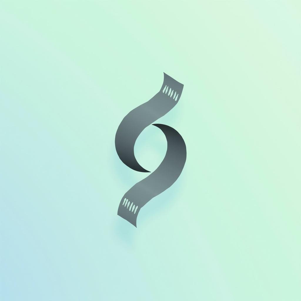 Stylized artistic logo design with a minimalistic approach. The logo is a ribbon-like structure. It forms a looping shape resembling a lowercase letter. The background has a soft gradient in pale blue and pale green.