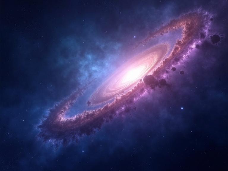 Two galaxies approaching with nebulous and bright shiny blue and purple colors. Captures the vastness of space in vibrant detail.