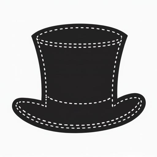 Vector graphic representing a hat with a dotted outline. Black color with white dotted lines. Design resembles a top hat. Purpose is to symbolize a no hat option in a Roblox game. Intended for game startup menu.