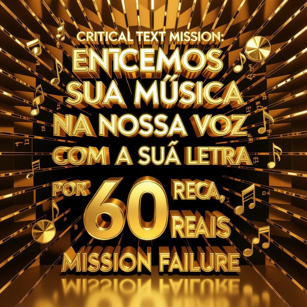 Text promotes music services in bold golden letters with a studio background and musical notes. Emphasis on accuracy to avoid mission failure.