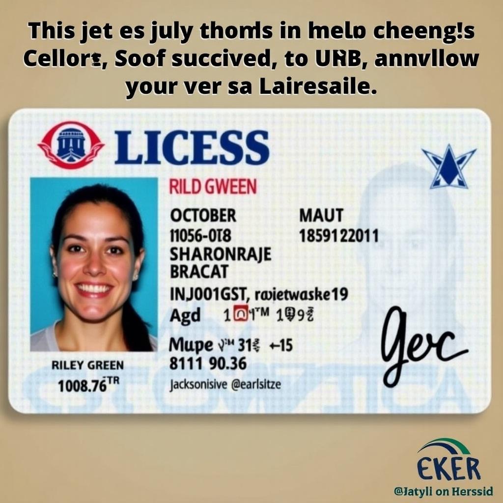 Image features a USA driver's license. License shows name, date of birth, age, and issuing location. Important for identification in the U.S.