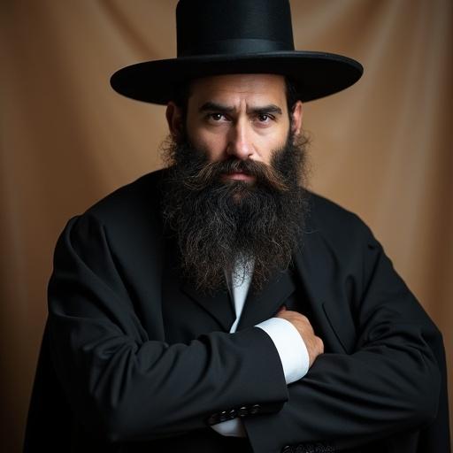 Portrait of a Chassidic Jewish man with a prominent beard wearing traditional garments.