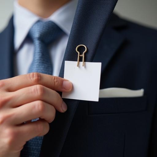 Attaching a paperclip to the lapel of a suit jacket