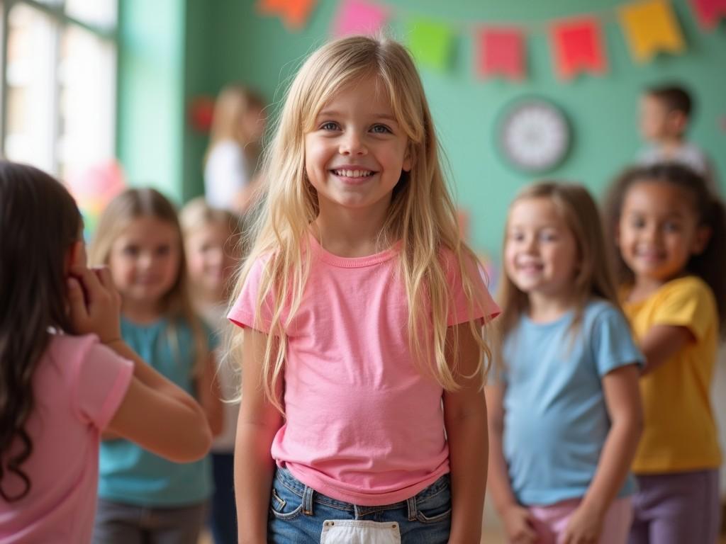 happy children playing in a classroom