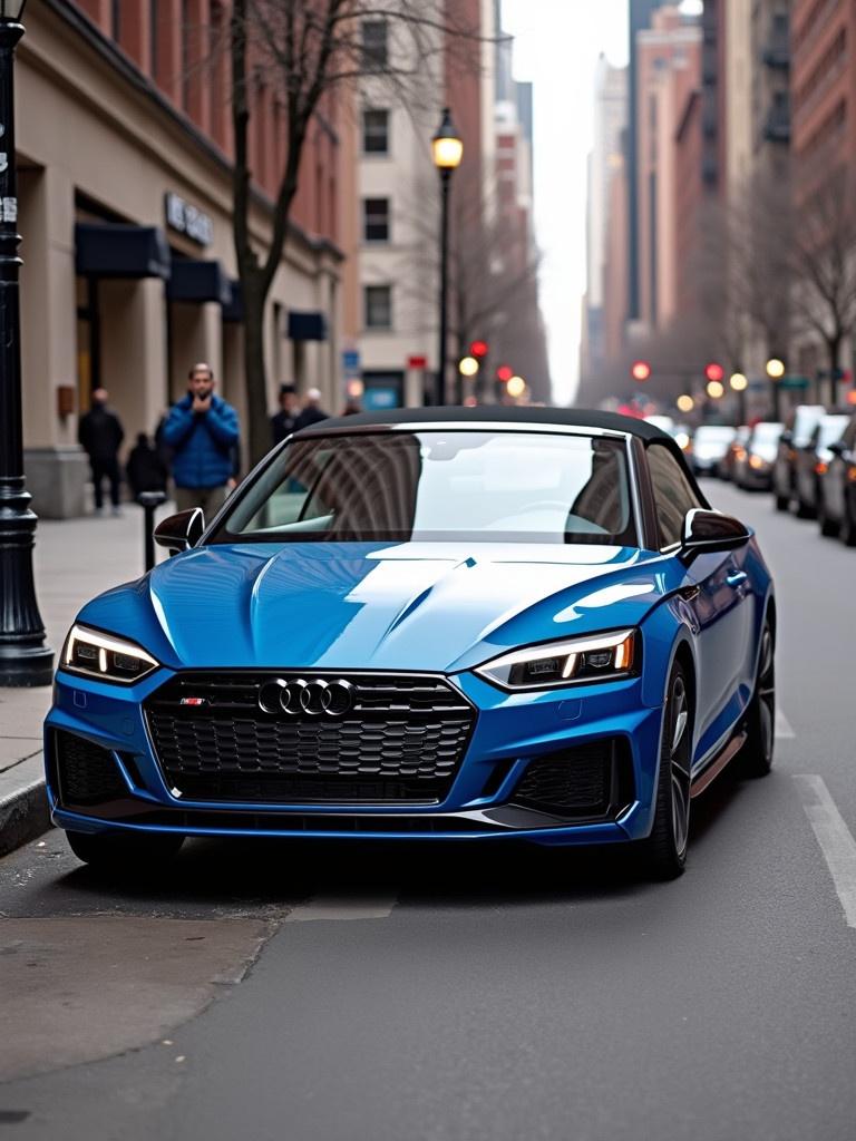 2023 Blue Audi S5 Cabriolet parked in a New York City street