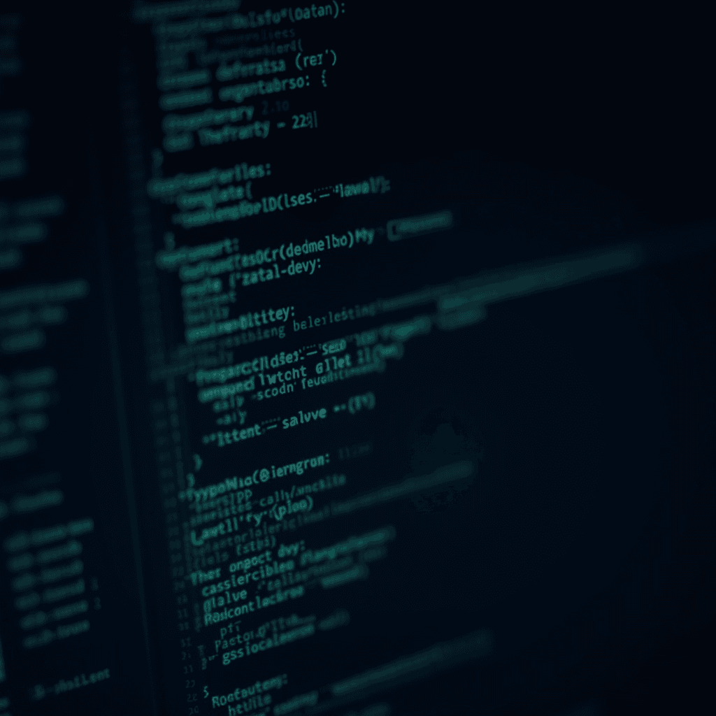 A close-up of computer code on a dark screen with colorful syntax highlighting.
