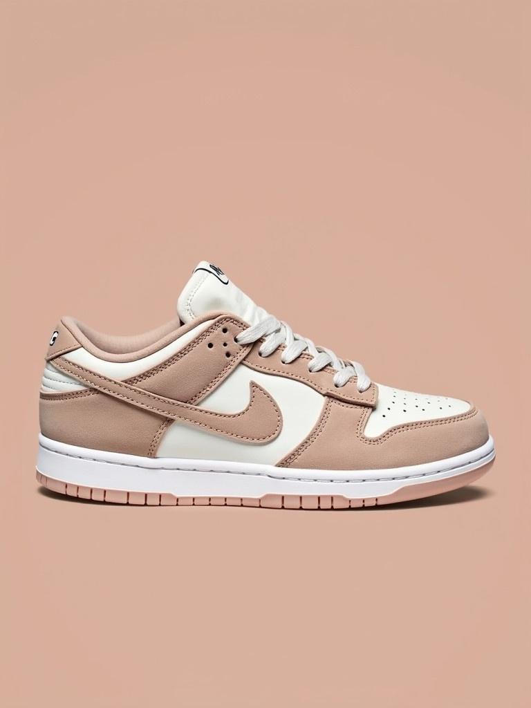 Nike Dunk Low sneaker in Guava Ice colorway. Features soft pastel tones. Constructed with premium suede and leather. Blends peachy hues with neutral accents. Low-profile silhouette designed for comfort. Subtle Swoosh branding for iconic style.