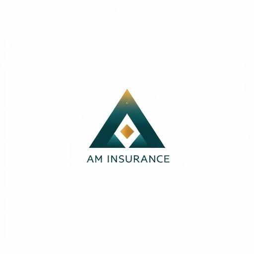 Design a luxury logo for AM INSURANCE with slogan Access to Markets for Insurance Brokers. Style should be classic and trustworthy. Use geometric emblem inspired by triangles. Integrate letters A and M subtly. Logo should feel bold and professional. Color scheme is navy blue to teal green with gold accents. Typography should be serif or geometric sans-serif. Logo layout features emblem above or beside the text. White or deep navy background to enhance contrast.