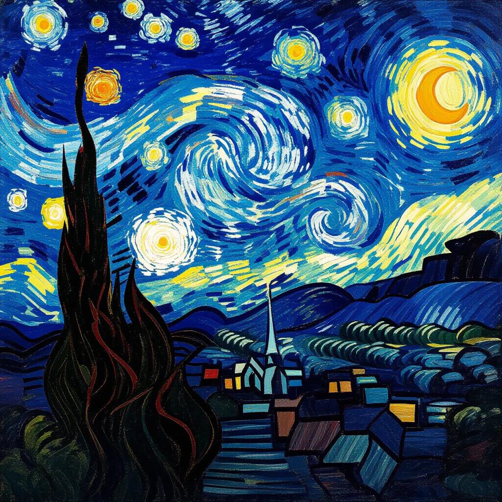 Create artwork inspired by Van Gogh featuring sunflowers and bright colors.