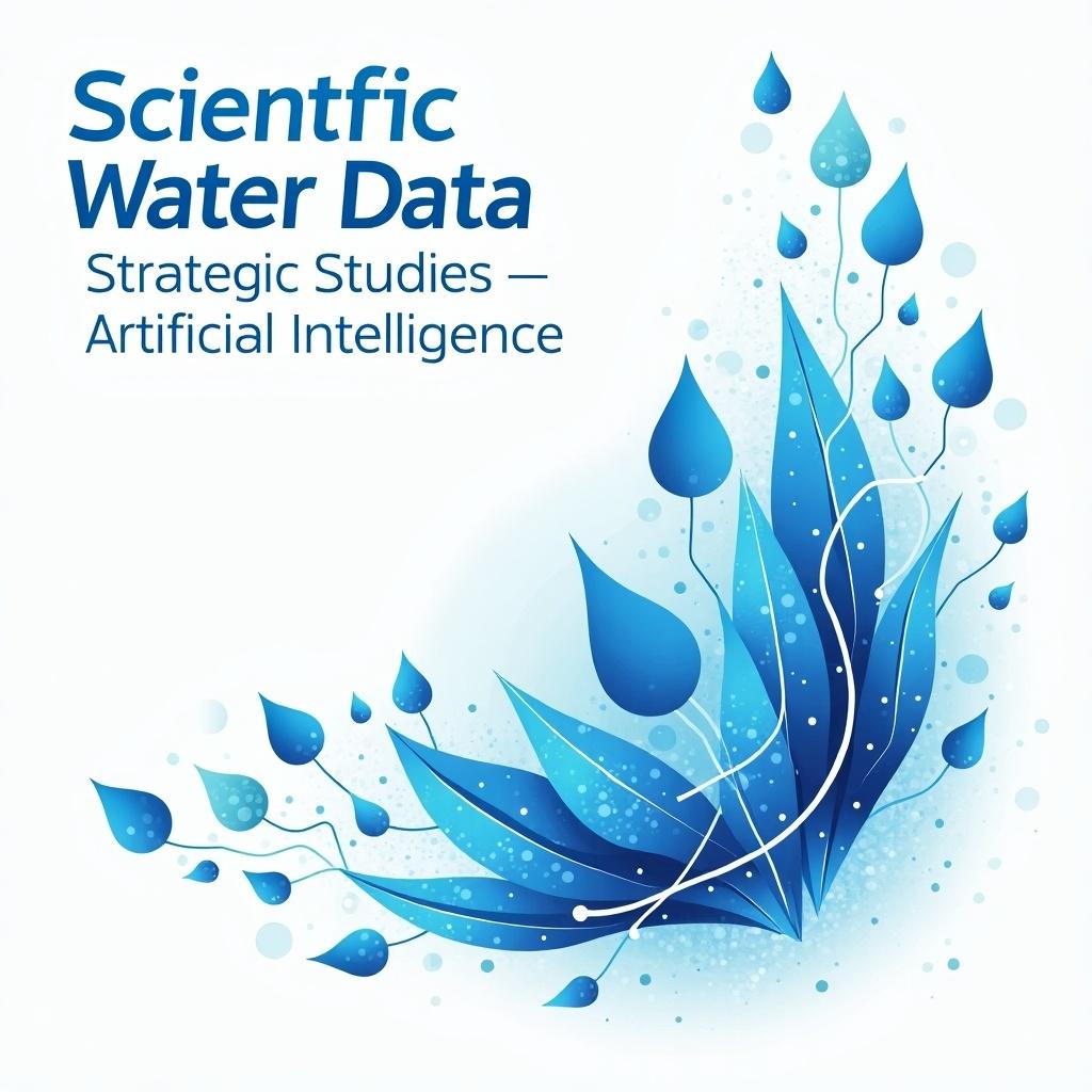 Cover page design featuring stylized water drops and leaves representing water data and artificial intelligence. Bold text for journal title.