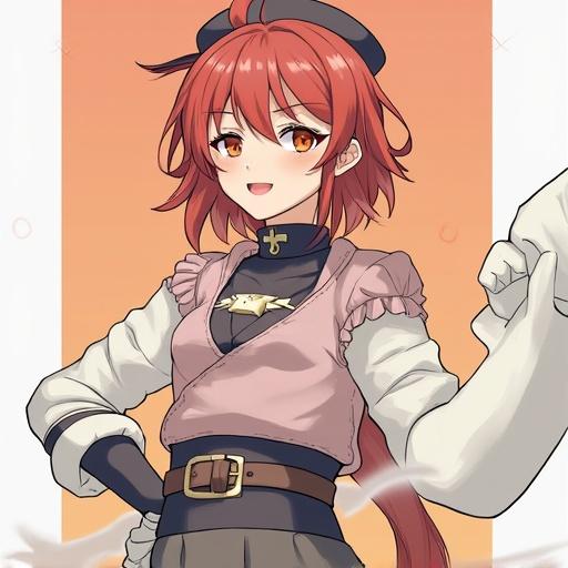 Illustration of a girl in a stylish outfit with red hair and a confident expression.