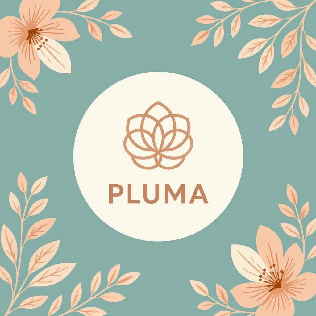 Minimalist logo design features a logo inside a circle. The design emphasizes interconnectedness, flexibility, and innovation. The design uses clean line art with a soft pastel color palette.