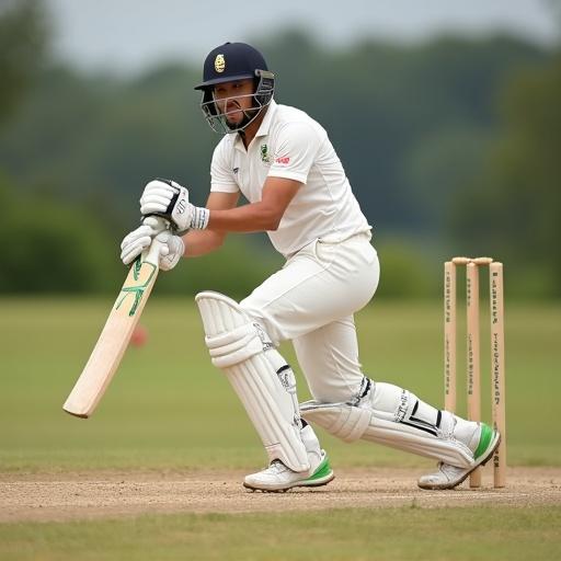 Cricketer batting with a white background