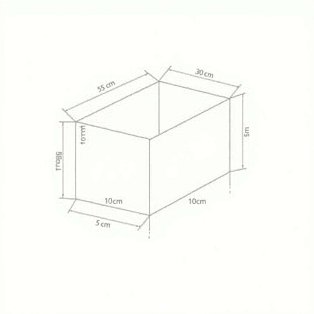 This image shows the dimensions and structure of a parallelepiped. It includes the measurements necessary for calculating the surface area. The length, width, and height are clearly labeled. The drawing is in a simple technical style, emphasizing clarity. This illustration is suitable for educational purposes, particularly in geometry lessons.