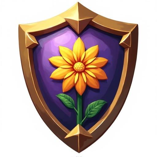 Icon features a royal shield. Shield displays a flower in the center. The style reflects Fantasy inspired by World of Warcraft.