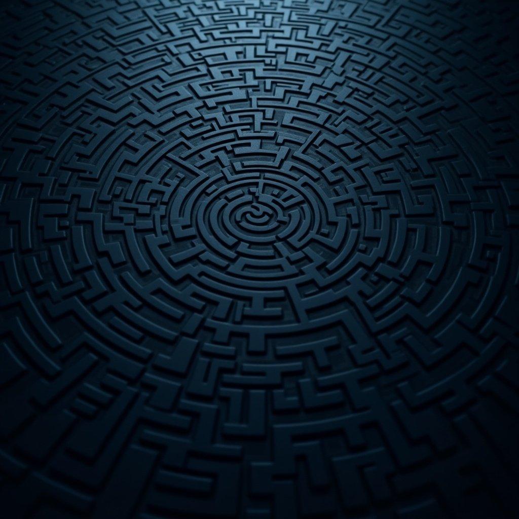 Subtle circular maze pattern in dark blue fading toward the center. Smooth textures of the maze are emphasized.