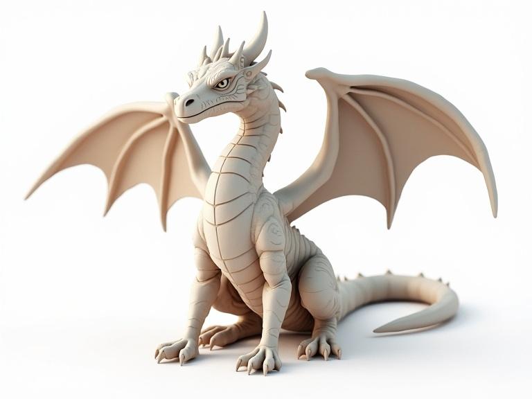 3D figure of a fantasy dragon with wings and detailed features on a white background