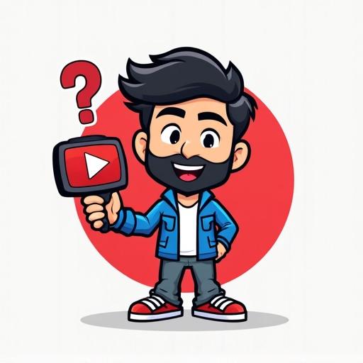 Design logo for Aj Tech YouTube channel. Incorporate friendly human mascot. Mascot holds quiz buzzer. Casual attire signifies relaxed nature. Include subtle YouTube play button. Use vibrant color palette for fun feeling.