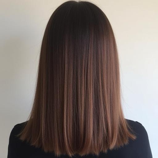 Stunning Japanese straight bob haircut with a beautiful shine displayed from the back view.