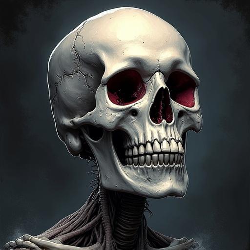 Detailed illustration of a skull showing internal structures. The design has a ghostly appearance suitable for posters.