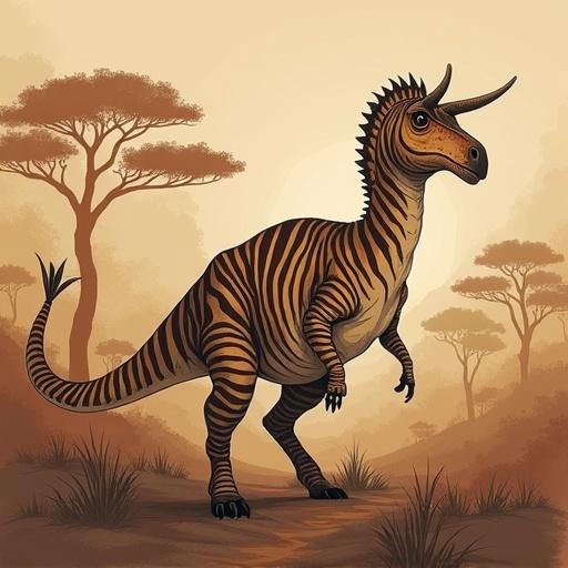 Zebra Flow Aesthetic Wallpaper featuring Acrocanthosaurus with tan light-brown and brown color palette in a natural landscape.