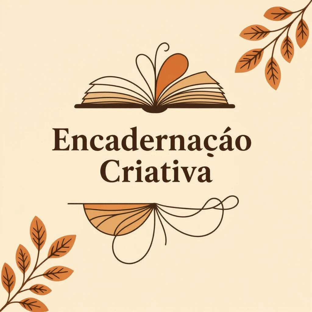 Design an abstract logo that represents a handmade bookbinding brand. Use shapes and lines to suggest bookbinding. Include the words 'Encadernação Criativa'. Aim for an artistic and unique look that is suitable for digital and print materials.