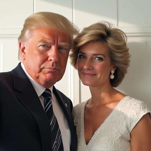 Image features two well-known personalities capturing a moment. They display cheerful expressions under sunlight. The background consists of a white wall. The composition is a close-up with clearly defined details. The scene conveys warmth and connection.